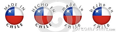 Simple Made in Chile / Spanish translation 3D button sign. Text Vector Illustration