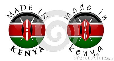 Simple Made in Kenya 3D button sign. Text around circle with Ken Vector Illustration