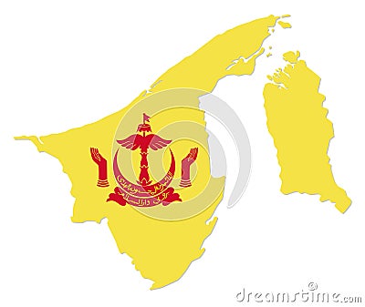 Simple map of asian state brunei darussalam with coat of arms Vector Illustration