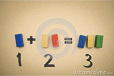 Simple math addition on aged paper for kids Stock Photo
