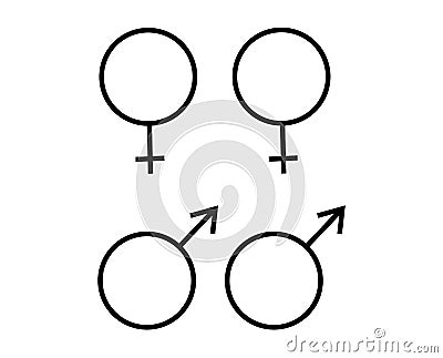 Male and female sex gender black pictogram icons denoting homosexuality Vector Illustration