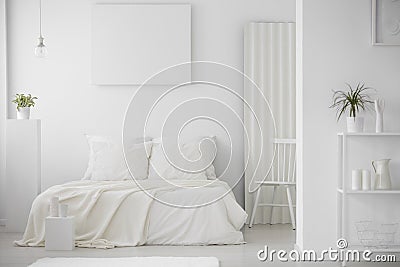 Simple, minimal, white bedroom interior Stock Photo