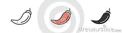 Simple minimalism chili pepper icons in three variations Vector Illustration