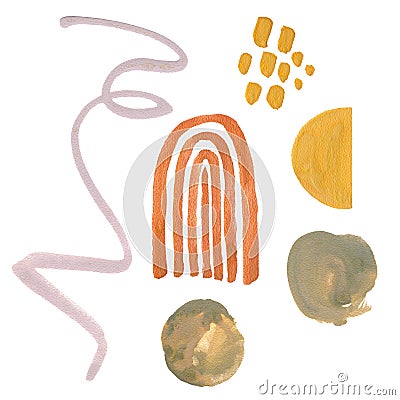 Simple minimalism gouache color elements and stains, cute kid drawn style. Stock Photo