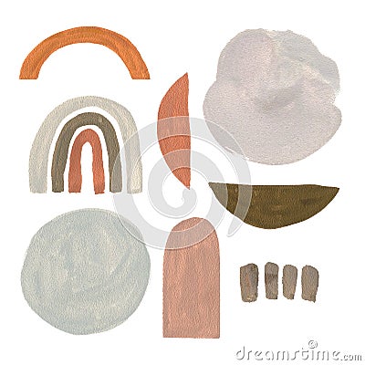 Simple minimalism gouache color elementss and stains, cute kid drawn style. Stock Photo