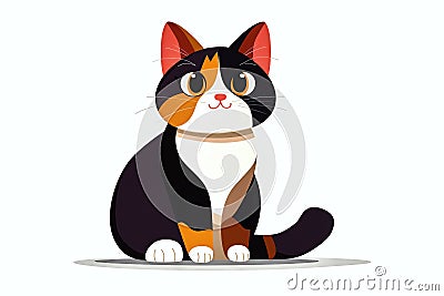 simple minimalist abstract drawing of a sitting tricolored cat on white background Stock Photo