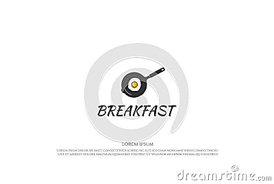 Simple Minimalist Frying Pan with Egg Sunny Side Up for Breakfast Logo Design Vector Illustration