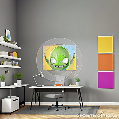 Simple and modern desk with UFO portrait Stock Photo