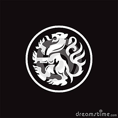 Simple and modern heraldic standing lion with circle background Vector Illustration