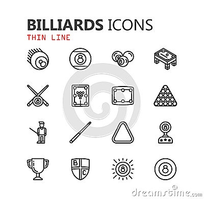 Simple modern set of billiards icons. Premium collection. Vector illustration. Vector Illustration
