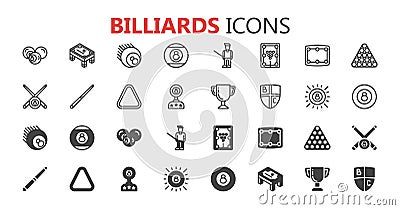 Simple modern set of billiards icons. Premium collection. Vector illustration. Vector Illustration