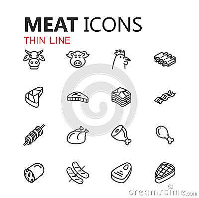 Simple modern set of meat icons. Vector Illustration