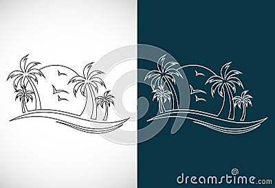 Simple modern Unique tropical beach line art logo design vector Vector Illustration