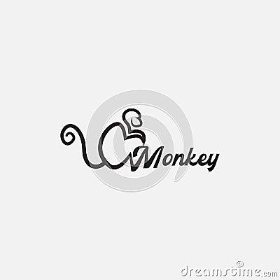 Simple monkey line side view silhouette logo design Vector Illustration