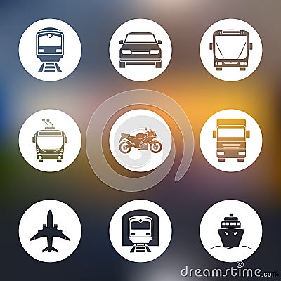 Simple monochromatic transport icons set Vector Illustration