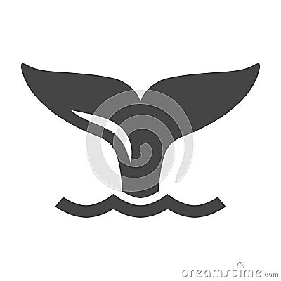 Simple monochrome fishtail icon vector illustration. Whale tail with fin at waving water surface Vector Illustration