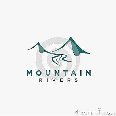 Simple mountain river landscape logo icon vector Vector Illustration