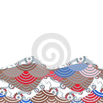 Simple Nature background with japanese sakura flower, wave circle pattern red brown burgundy violet purple lavender blue colors ca Vector Illustration