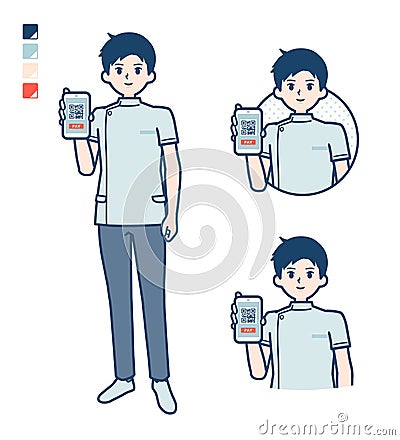 Simple nurse man_Smartphone-cashless Vector Illustration
