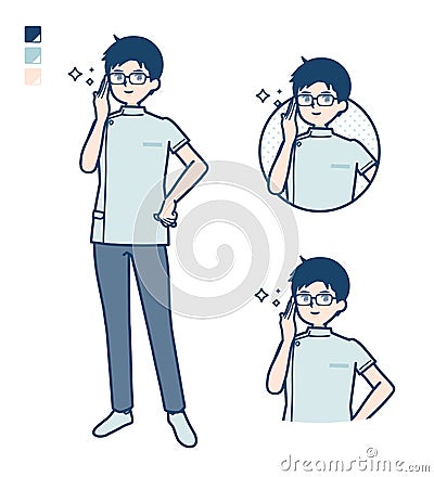 Simple nurse man_Wearing-glasses Vector Illustration