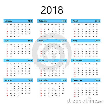 Simple office calendar for 2018 from background Vector Illustration