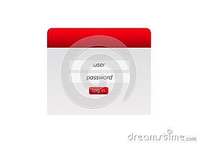 Simple online login interface with username and password fields in red and gray Vector Illustration