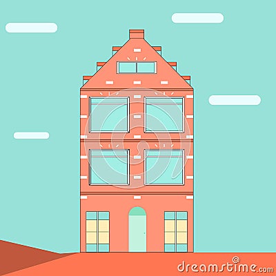 Simple orange building on blue background Vector Illustration