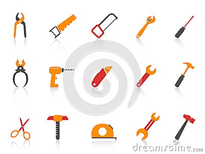 Simple orange color hand tool icons set Vector Illustration