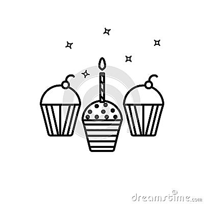 Simple outline Birthday Party cupcakes vector icon Vector Illustration