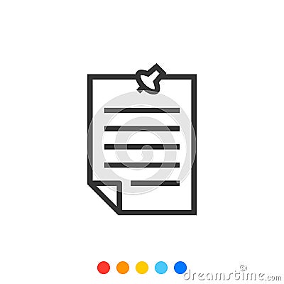 Simple Outline Document icon with Push pin, Vector and Illustration Vector Illustration