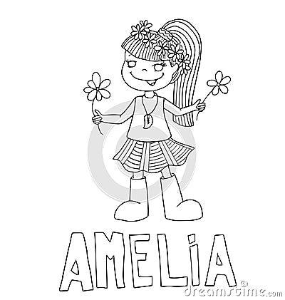 The simple outline drawing for coloring of children meaning of the name and images Vector Illustration