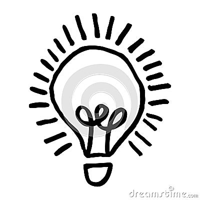 Simple outline hand-drawn burning incandescent lamp icon Vector Illustration