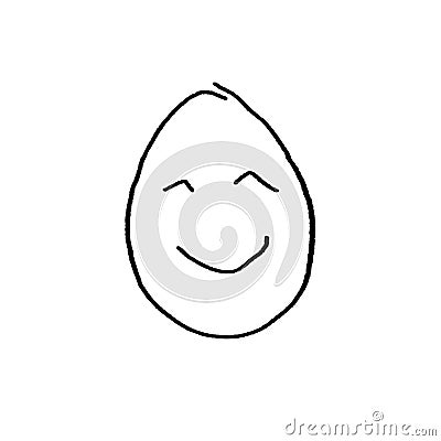 A simple outline illustration of an egg. Emotions, smiles, Easter characters. Hand drawn doodles. Cartoon Illustration