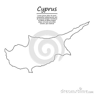 Simple outline map of Cyprus, silhouette in sketch line style Vector Illustration