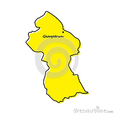 Simple outline map of Guyana with capital location Vector Illustration