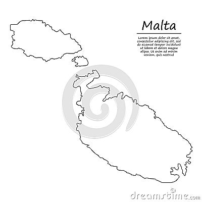 Simple outline map of Malta, silhouette in sketch line style Vector Illustration