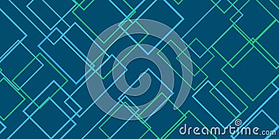 Simple Overlapping Rectangular Frames of Various Sizes, Colored in Shades of Green and Blue - Geometric Shapes Pattern Vector Illustration
