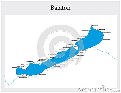 Simple overview map of the Hungarian Lake Balaton Vector Illustration