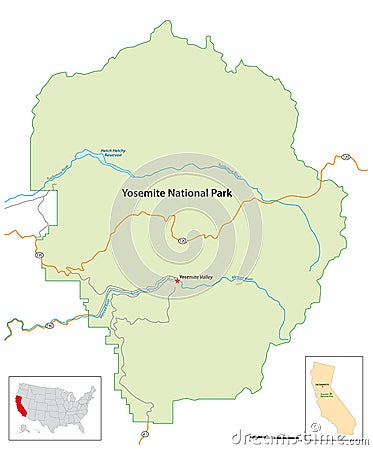 Simple overview map of Yosemite National Park, California, USA Stock Photo