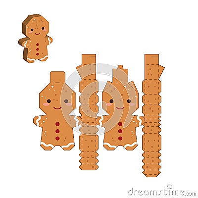 Simple packaging favor box gingerbread man design for sweets, candies, small presents. Party package template. Print Vector Illustration