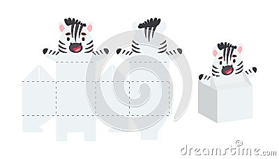 Simple packaging favor box zebra design for sweets, candies, small presents. Party package template for any purposes, birthday, Vector Illustration