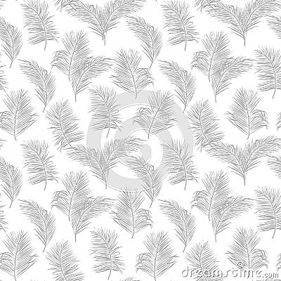 Simple palm leaves contour on white vector seamless print Vector Illustration