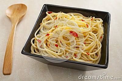 Pasta Spaghetti with Garlic Chili and Olive Oil Horizontal Stock Photo