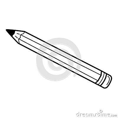 A simple pencil with an eraser. School item, office supplies. Doodle. Hand-drawn black and white vector illustration. The design Vector Illustration