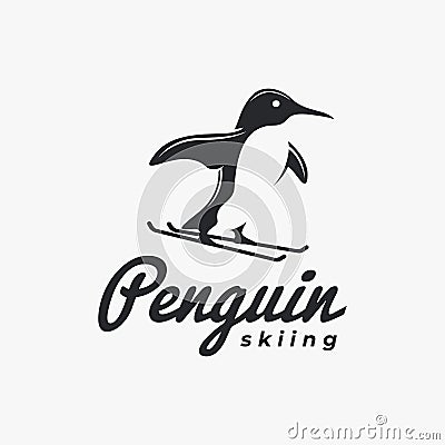 Simple penguin skiing logo vector icon Vector Illustration