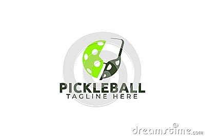 Simple pickleball logo with a combination of a paddle or racket and ball Vector Illustration