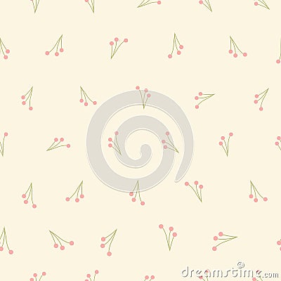 Simple pink buds on branches seamless vector pattern on cream background. Vector illustration. Surface pattern design Cartoon Illustration