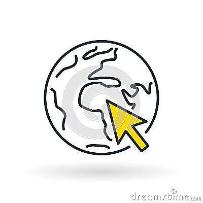 Simple planet icon with yellow arrow sign Vector Illustration