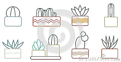 Simple plants with leaves in pots. Houseplants icon set Stock Photo