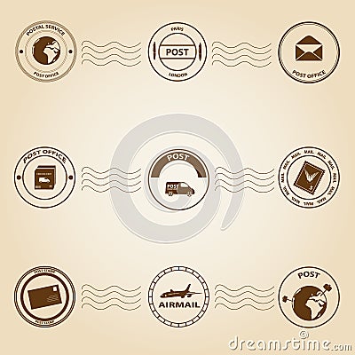 Simple post and mail stamps set Vector Illustration